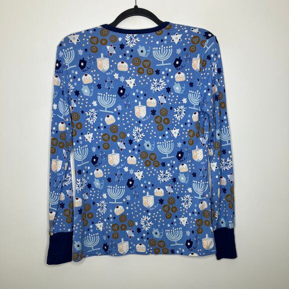 NWT LITTLE SLEEPIES Women's Bamboo Pajama Top Hanukkah Lights Blue Small - Picture 2 of 4